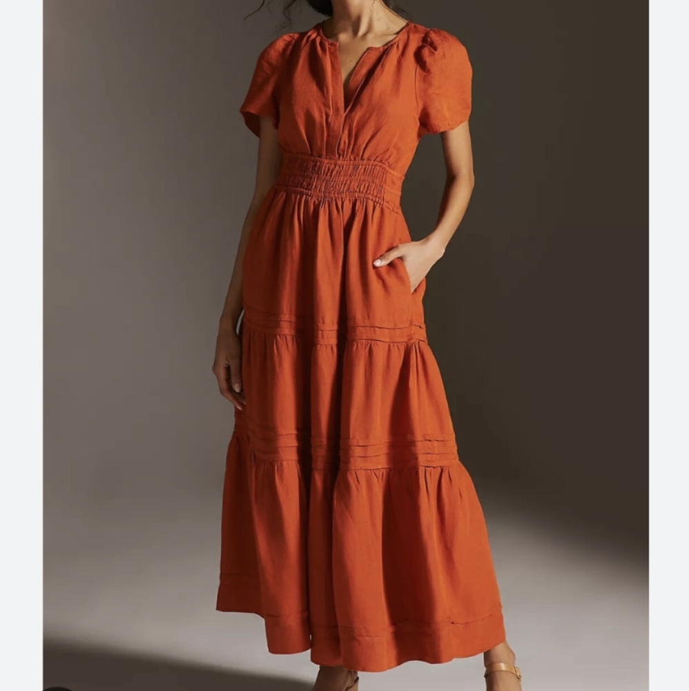 Anthropologie Somerset Linen Maxi Dress